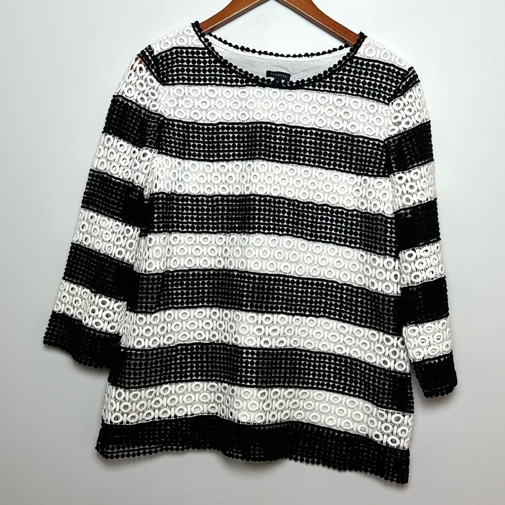 Talbots Crochet Eyelet Lace Blouse Top Sz M